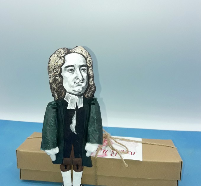 Jonathan Swift satirist, essayist, author - Literary gift - Book club gift -  Collectible literary handmade figurine hand painted + miniature book