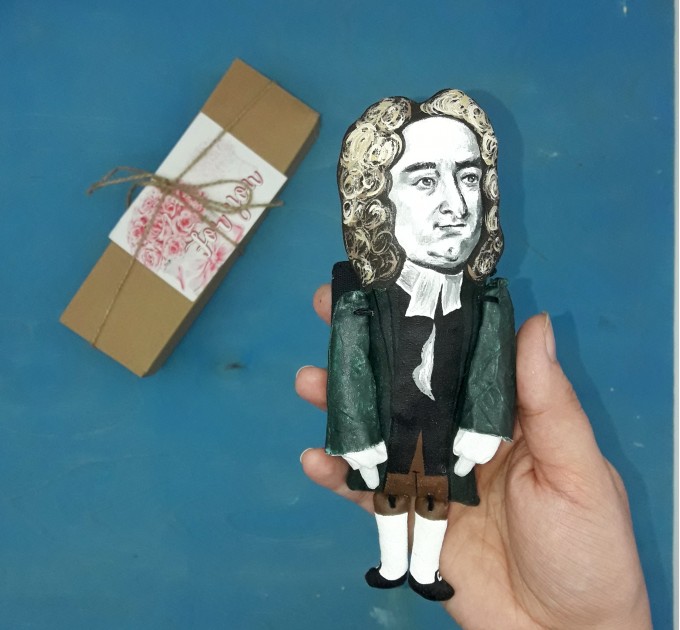 Jonathan Swift satirist, essayist, author - Literary gift - Book club gift -  Collectible literary handmade figurine hand painted + miniature book