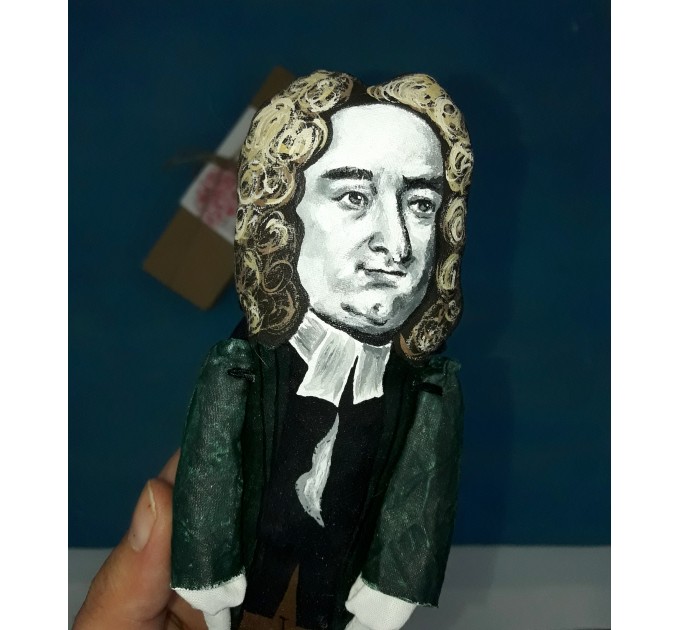 Jonathan Swift satirist, essayist, author - Literary gift - Book club gift -  Collectible literary handmade figurine hand painted + miniature book