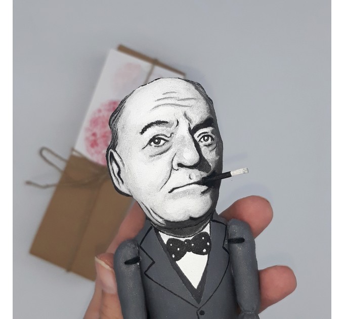 José Ortega y Gasset literary figurine, Spanish philosopher, essayist - Gifts for Readers & Writers - Book shelf decoration - Collectible philosopher finger puppet hand painted + Miniature Book