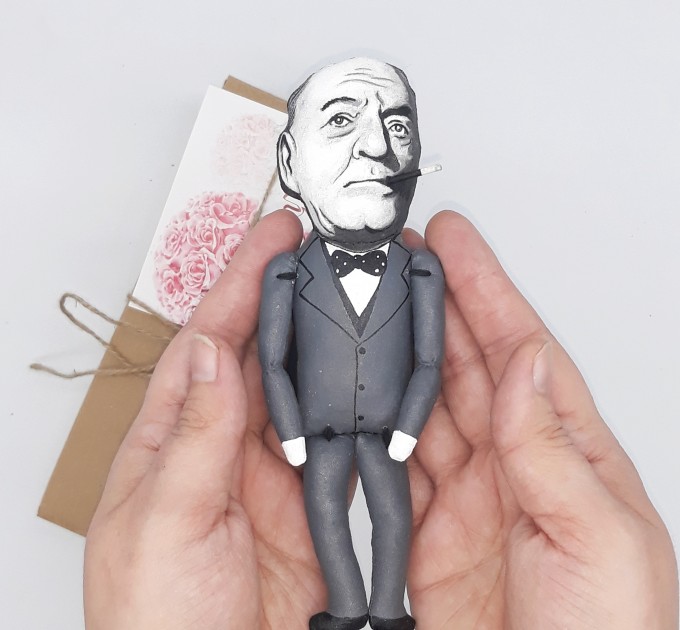 José Ortega y Gasset literary figurine, Spanish philosopher, essayist - Gifts for Readers & Writers - Book shelf decoration - Collectible philosopher finger puppet hand painted + Miniature Book