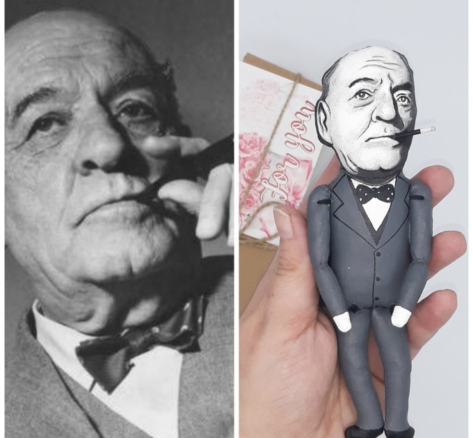 José Ortega y Gasset literary figurine, Spanish philosopher, essayist - Gifts for Readers & Writers - Book shelf decoration - Collectible philosopher finger puppet hand painted + Miniature Book