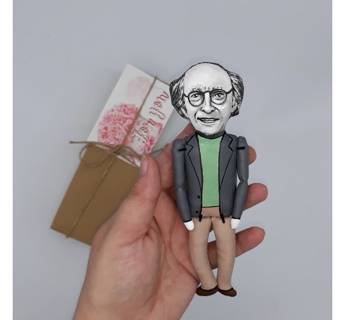 Larry David comedian, writer, actor, director, and television producer - collectible figurine, Handmade cloth doll hand painted