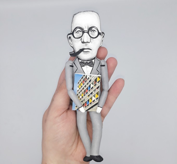 Famous architect, designer, painter - Modern architecture Unité d'habitation - Gifts for architects, Art teacher gift - Collectible handmade finger puppet hand painted 