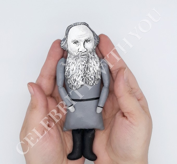 Leo Tolstoy Russian writer author War and Peace, Anna Karenina - Reader gifts - book shelf decoration - Collectible doll hand painted + 2 Miniature Books