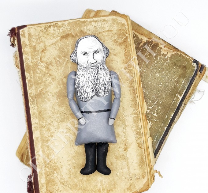Leo Tolstoy Russian writer author War and Peace, Anna Karenina - Reader gifts - book shelf decoration - Collectible doll hand painted + 2 Miniature Books