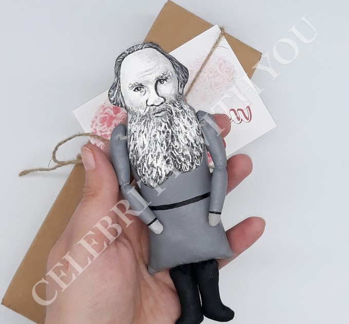 Leo Tolstoy Russian writer author War and Peace, Anna Karenina - Reader gifts - book shelf decoration - Collectible doll hand painted + 2 Miniature Books