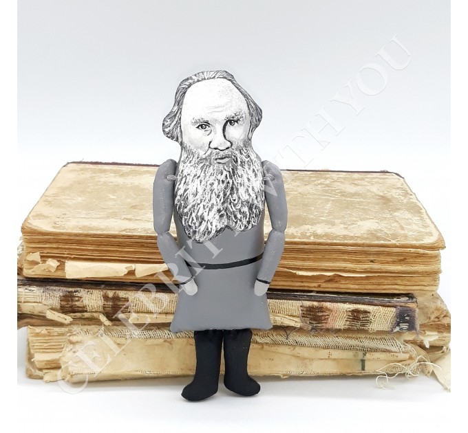 Leo Tolstoy Russian writer author War and Peace, Anna Karenina - Reader gifts - book shelf decoration - Collectible doll hand painted + 2 Miniature Books