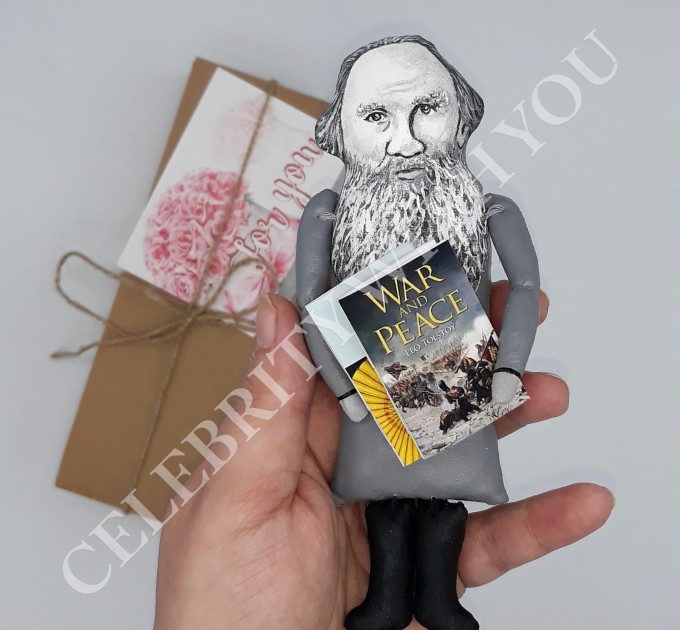 Leo Tolstoy Russian writer author War and Peace, Anna Karenina - Reader gifts - book shelf decoration - Collectible doll hand painted + 2 Miniature Books