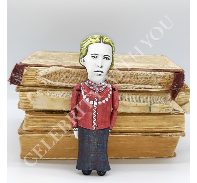 Lesya Ukrainka figurine activist, Great Ukrainian author - Literature gift for bookworm - doll hand painted + Miniature Book