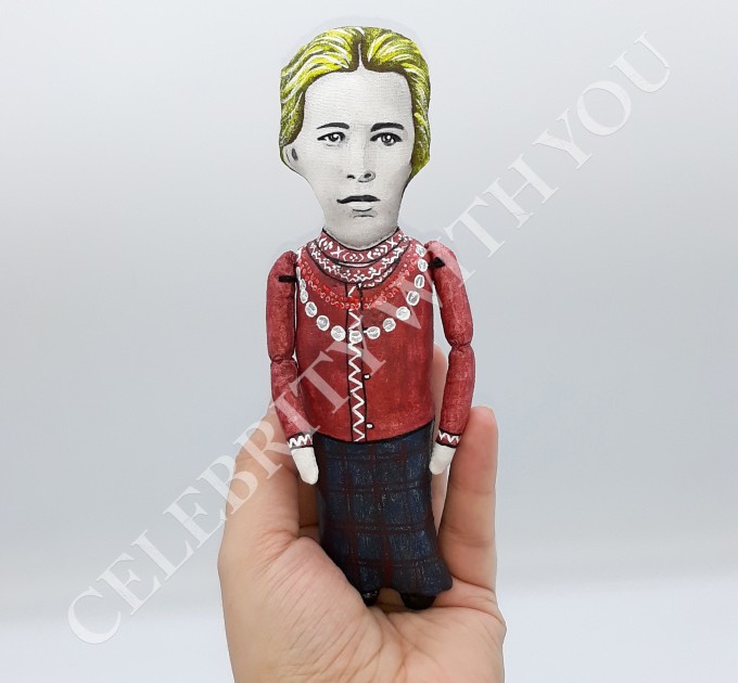 Lesya Ukrainka figurine activist, Great Ukrainian author - Literature gift for bookworm - doll hand painted + Miniature Book
