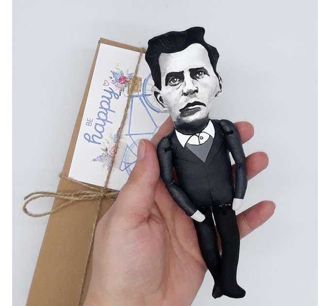 Ludwig Wittgenstein philosopher mathematical logic - math teacher gifts -  Handmade cloth hand painted doll + Miniature Book