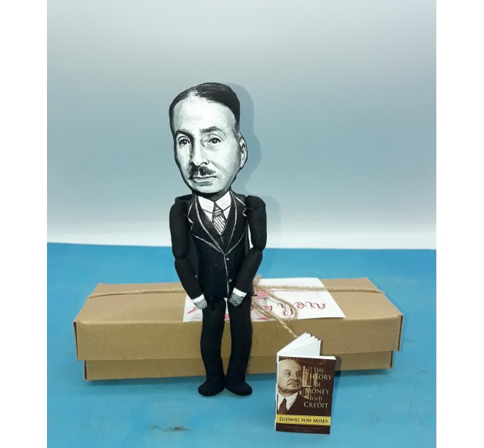 Ludwig von Mises action figure 1:12, Austrian School economist, historian, logician and sociologist - book shelf decoration, a unique collection for smart people - Collectible handmade finger puppet hand painted + miniature book