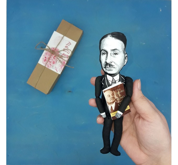 Ludwig von Mises action figure 1:12, Austrian School economist, historian, logician and sociologist - book shelf decoration, a unique collection for smart people - Collectible handmade finger puppet hand painted + miniature book