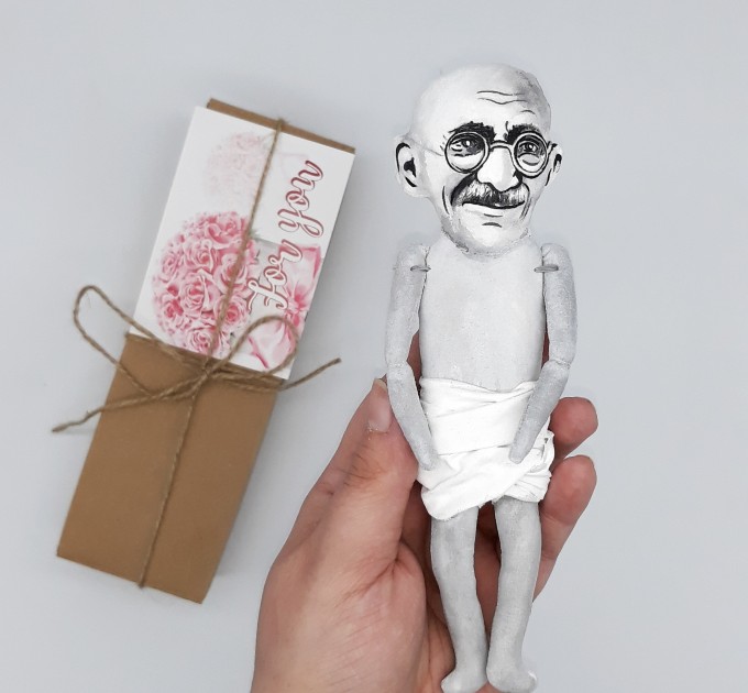 Mahatma Gandhi figurine, Father of the Nation, Indian activist - inspirational people - History Decor - Teacher Gift - Collectible doll hand painted 