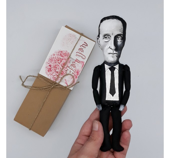 Marcel Duchamp artist, painter, sculptor, chess player, writer - Rrose Selavy - Cubism -  - Collectible handmade finger puppet hand painted