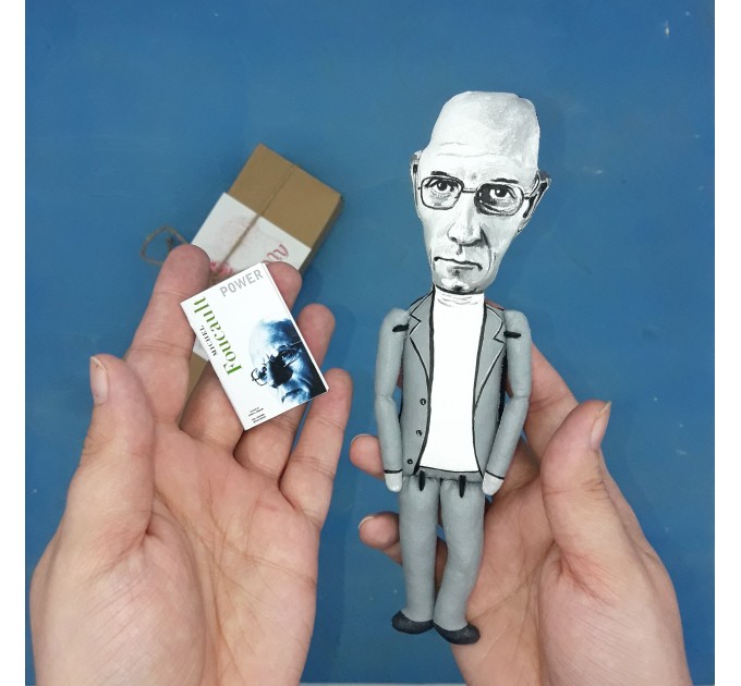 Michel Foucault literary action figure 1:12, French philosopher, writer, political activist, literary critic - Philosophy Gift, bibliophile gift, book club - Collectible little thinker doll hand painted + Miniature Book