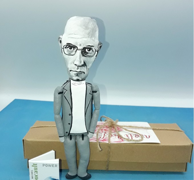 Michel Foucault literary action figure 1:12, French philosopher, writer, political activist, literary critic - Philosophy Gift, bibliophile gift, book club - Collectible little thinker doll hand painted + Miniature Book