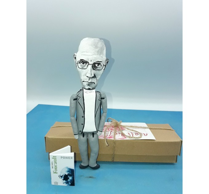 Michel Foucault literary action figure 1:12, French philosopher, writer, political activist, literary critic - Philosophy Gift, bibliophile gift, book club - Collectible little thinker doll hand painted + Miniature Book