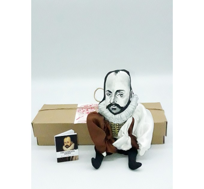 Michel de Montaigne philosopher of the French Renaissance -  a unique collection for smart people  - literary gifts for book lovers - Collectible literary action figure 1:12 hand painted + Miniature Book