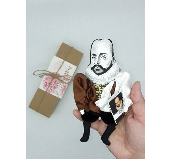 Michel de Montaigne philosopher of the French Renaissance -  a unique collection for smart people  - literary gifts for book lovers - Collectible literary action figure 1:12 hand painted + Miniature Book