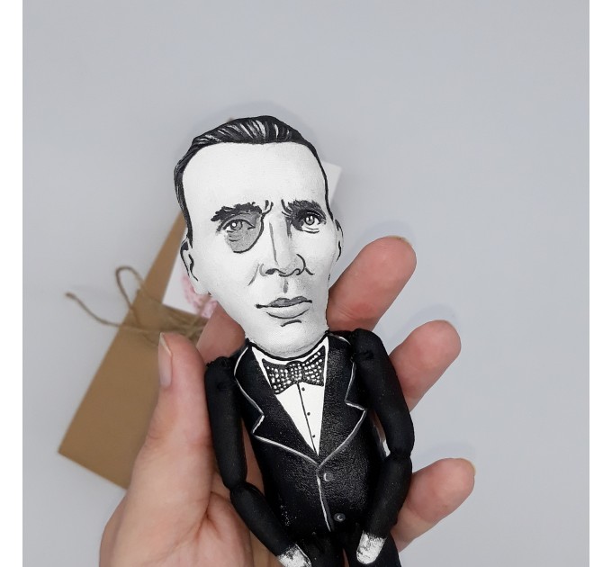 Mikhail Bulgakov Russian writer, author novel The Master and Margarita - Bookshelf decor - Literary Gift for Reader - Collectible doll + miniature book