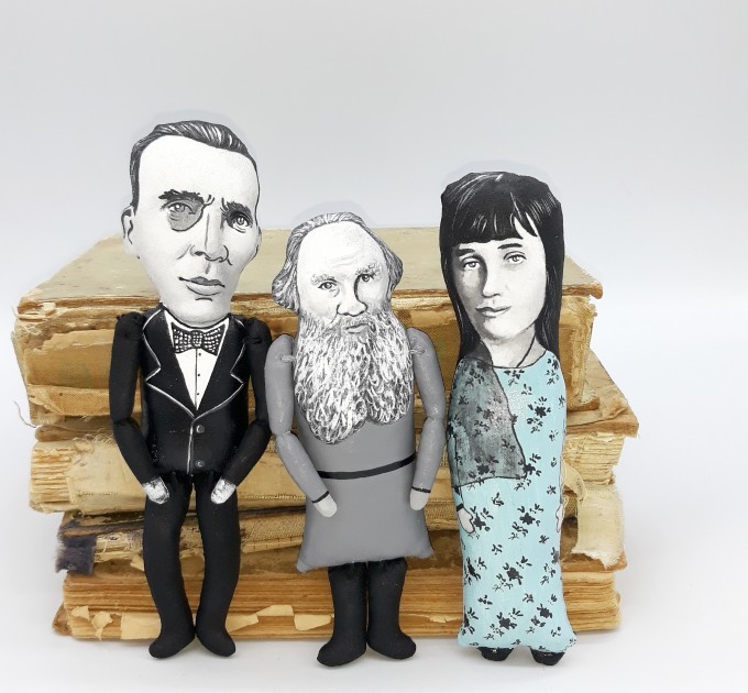 Mikhail Bulgakov Russian writer, author novel The Master and Margarita - Bookshelf decor - Literary Gift for Reader - Collectible doll + miniature book