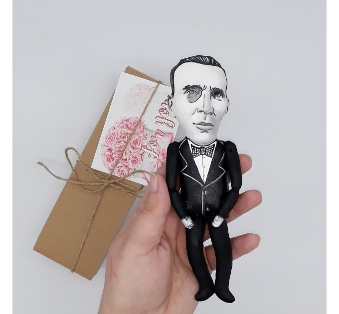 Mikhail Bulgakov Russian writer, author novel The Master and Margarita - Bookshelf decor - Literary Gift for Reader - Collectible doll + miniature book