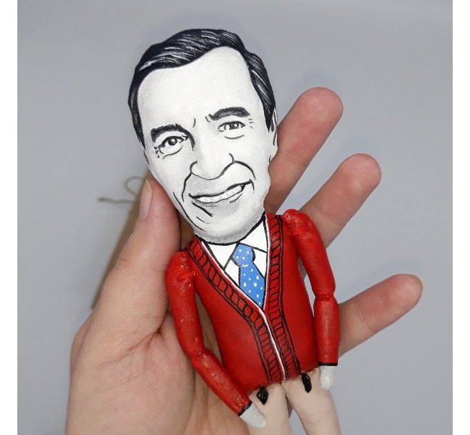  Mr. Rogers Neighborhood figurine, television personality, puppeteer, writer - Handmade Collectible miniature cloth doll hand painted