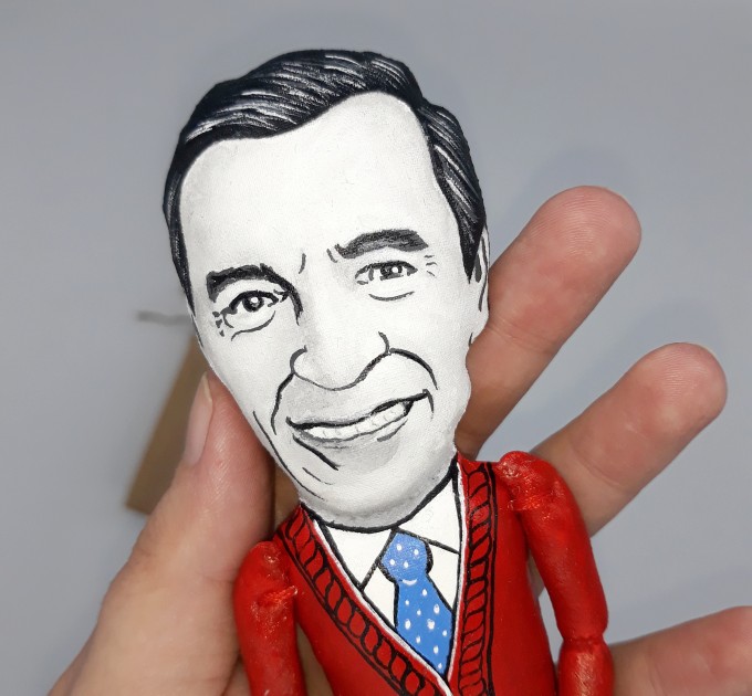  Mr. Rogers Neighborhood figurine, television personality, puppeteer, writer - Handmade Collectible miniature cloth doll hand painted