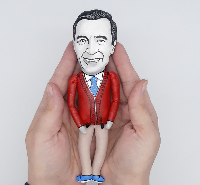  Mr. Rogers Neighborhood figurine, television personality, puppeteer, writer - Handmade Collectible miniature cloth doll hand painted