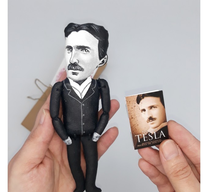 famous inventor figurine - Mechanic Engineer Gift - Collectible doll hand painted + Miniature Book