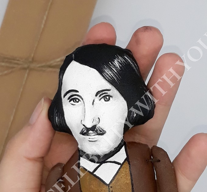 Nikolai Gogol Russian writer - book shelf decoration, library figurine - Literature gift - Collectible doll hand painted + Mini Book