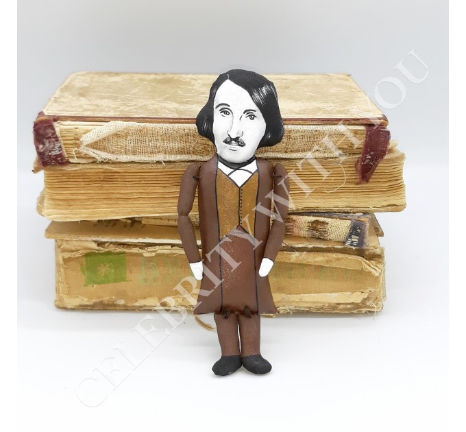 Nikolai Gogol Russian writer - book shelf decoration, library figurine - Literature gift - Collectible doll hand painted + Mini Book