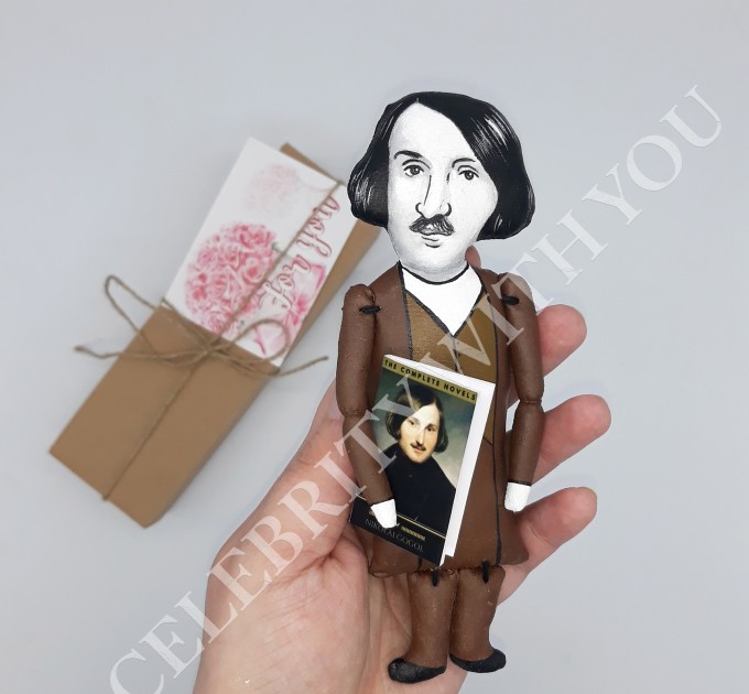 Nikolai Gogol Russian writer - book shelf decoration, library figurine - Literature gift - Collectible doll hand painted + Mini Book