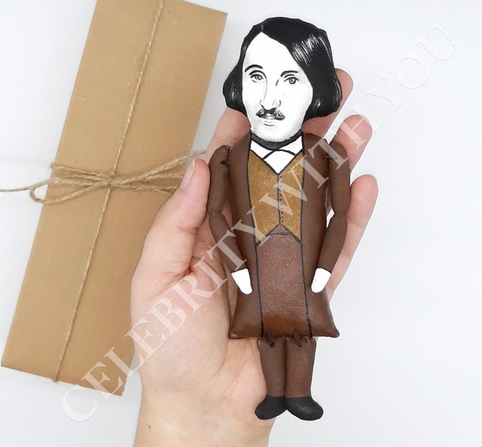 Nikolai Gogol Russian writer - book shelf decoration, library figurine - Literature gift - Collectible doll hand painted + Mini Book