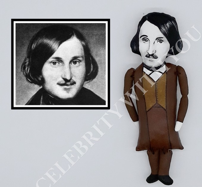 Nikolai Gogol Russian writer - book shelf decoration, library figurine - Literature gift - Collectible doll hand painted + Mini Book