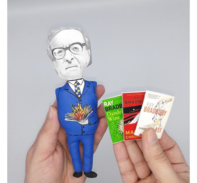 Ray Bradbury science fiction writer figurine, Book lover gift! Collectible doll