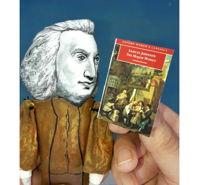 Samuel Johnson literary action figure 1:12, English writer, poet, playwright, essayist, moralist - Literary Gift for Readers, Bibliophile gift -  Collectible handmade finger puppet hand painted+ Miniature Book