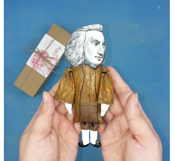 Samuel Johnson literary action figure 1:12, English writer, poet, playwright, essayist, moralist - Literary Gift for Readers, Bibliophile gift -  Collectible handmade finger puppet hand painted+ Miniature Book