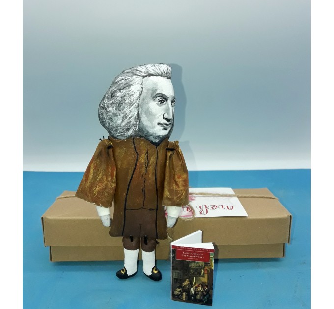 Samuel Johnson literary action figure 1:12, English writer, poet, playwright, essayist, moralist - Literary Gift for Readers, Bibliophile gift -  Collectible handmade finger puppet hand painted+ Miniature Book