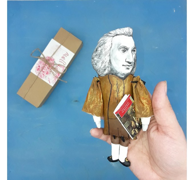 Samuel Johnson literary action figure 1:12, English writer, poet, playwright, essayist, moralist - Literary Gift for Readers, Bibliophile gift -  Collectible handmade finger puppet hand painted+ Miniature Book