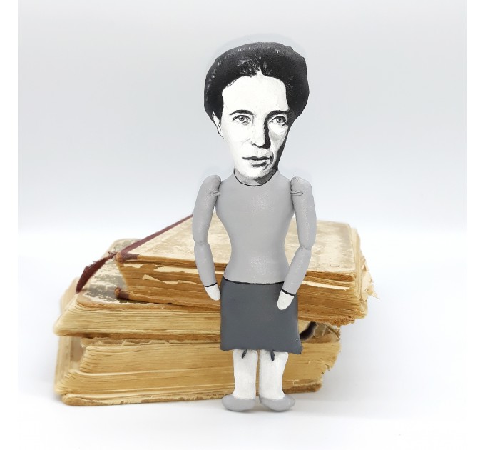 Simone de Beauvoir figurine, French writer, philosopher - Literary gift for readers - Book club gift - doll hand painted + Miniature Book