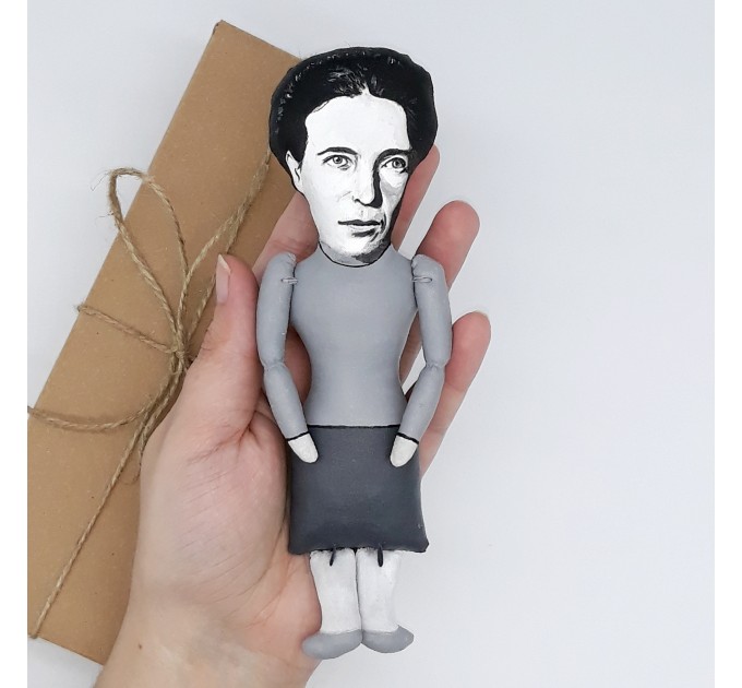 Simone de Beauvoir figurine, French writer, philosopher - Literary gift for readers - Book club gift - doll hand painted + Miniature Book