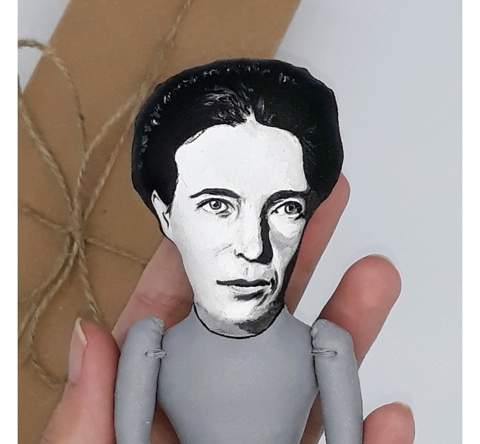 Simone de Beauvoir figurine, French writer, philosopher - Literary gift for readers - Book club gift - doll hand painted + Miniature Book