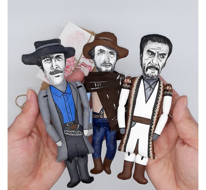 Cowboy figurines collectibles - Cult Classic 60's, Sergio Morricone - Set of 3 collectible dolls hand painted