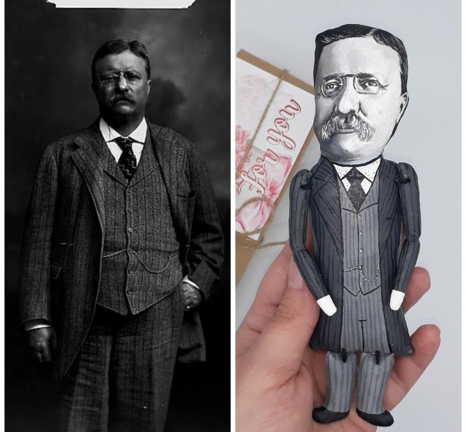 Theodore Roosevelt us president figurine, statesman, 26th president US, Republican politician - history teacher gift - Gift for Republican - Collectible miniature doll hand painted 