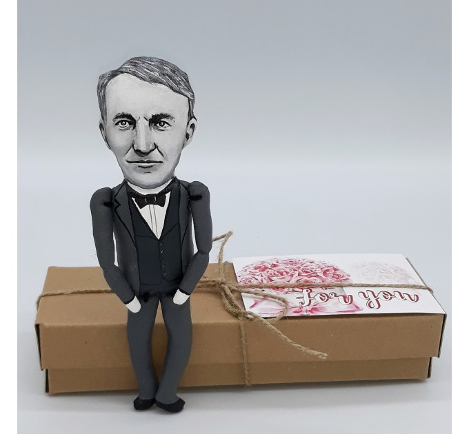 famous American Inventor, electrical engineer - Science Teacher Gift - Electrician gift - Collectible doll + Miniature Book