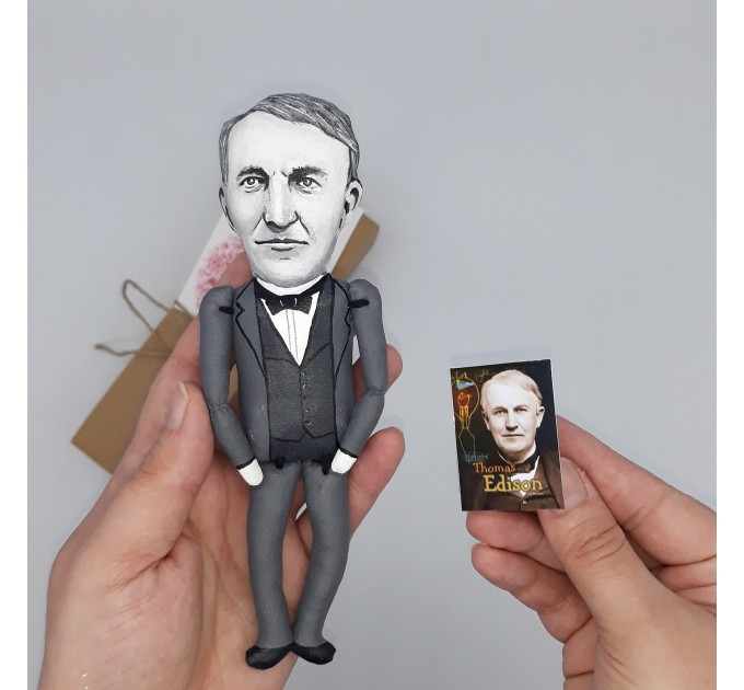 famous American Inventor, electrical engineer - Science Teacher Gift - Electrician gift - Collectible doll + Miniature Book