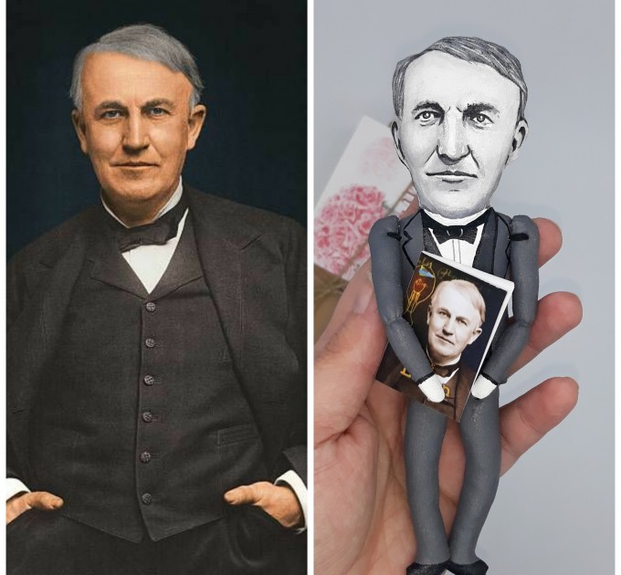 famous American Inventor, electrical engineer - Science Teacher Gift - Electrician gift - Collectible doll + Miniature Book